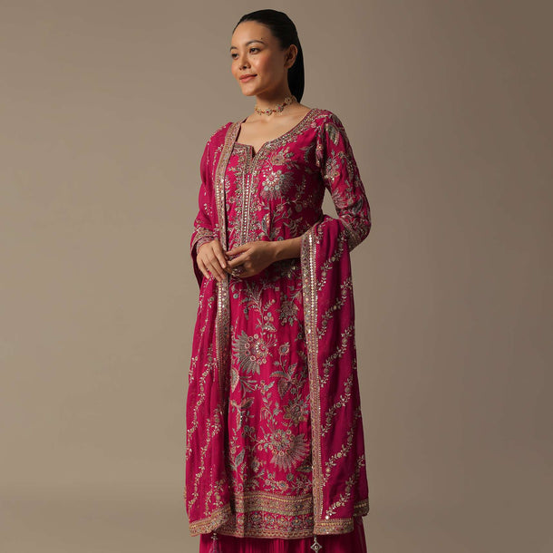 Pink Sharara Set With Sequin Embroidered Detail