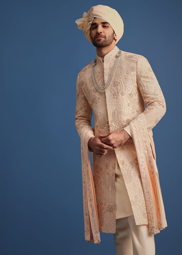 Pink Sherwani With Hand Work