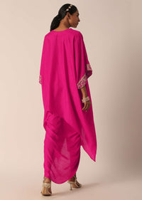 Pink Silk Asymmetric Kurta With Dhoti