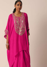 Pink Silk Asymmetric Kurta With Dhoti