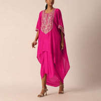 Pink Silk Asymmetric Kurta With Dhoti