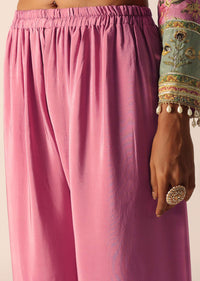 Pink Silk Embroidered Kurta Palazzo Set With Gota Patti