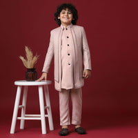 Pink Silk Embroidered Sherwani Set For Boys