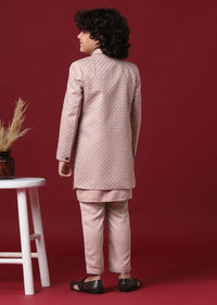 Pink Silk Embroidered Sherwani Set For Boys