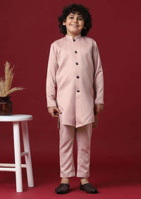 Pink Silk Embroidered Sherwani Set For Boys
