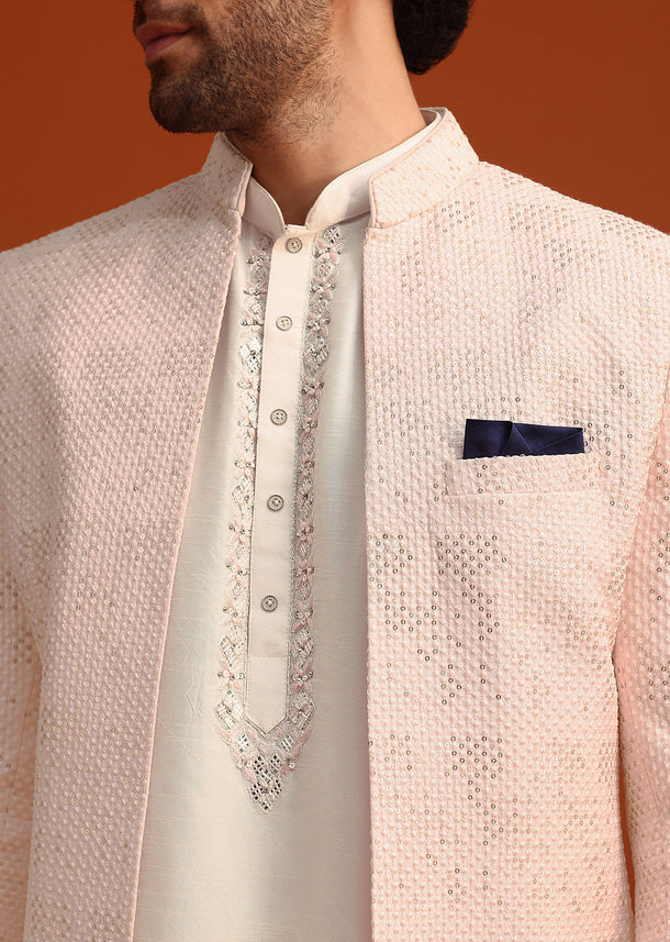 Pink Silk Embroidered Sherwani Set