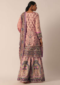 Pink Silk Embroidered Short Kurta Palazzo Set