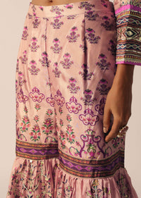 Pink Silk Embroidered Short Kurta Palazzo Set