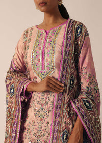 Pink Silk Embroidered Short Kurta Palazzo Set