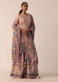 Pink Silk Embroidered Short Kurta Palazzo Set