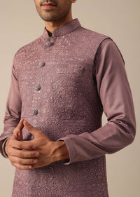 Pink Silk Indo Fusion Jacket Kurta Set