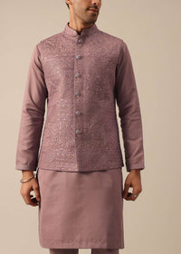 Pink Silk Indo Fusion Jacket Kurta Set