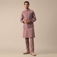 Pink Silk Indo Fusion Jacket Kurta Set