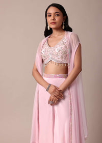 Pink Silk Indowestern Set With Palazzo Pants