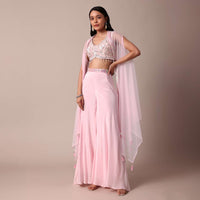 Pink Silk Indowestern Set With Palazzo Pants