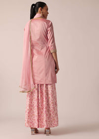 Pink Silk Kurta Palazzo Set With Printed Motifs