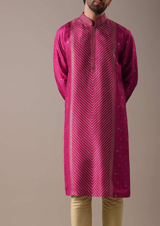 Pink Silk Lehariya Print Kurta Set