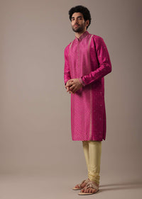 Pink Silk Lehariya Print Kurta Set