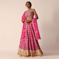 Pink Silk Lehenga Set With Printed Motifs