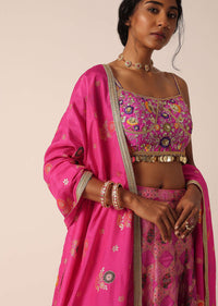 Pink Silk Lehenga Set With Printed Motifs