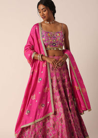 Pink Silk Lehenga Set With Printed Motifs