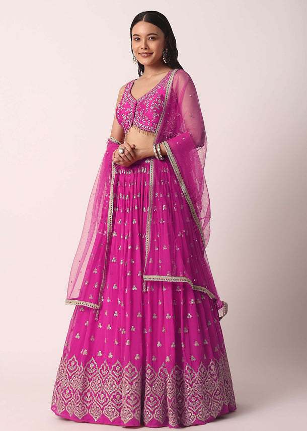 Pink Silk Mirror Work Lehenga Set