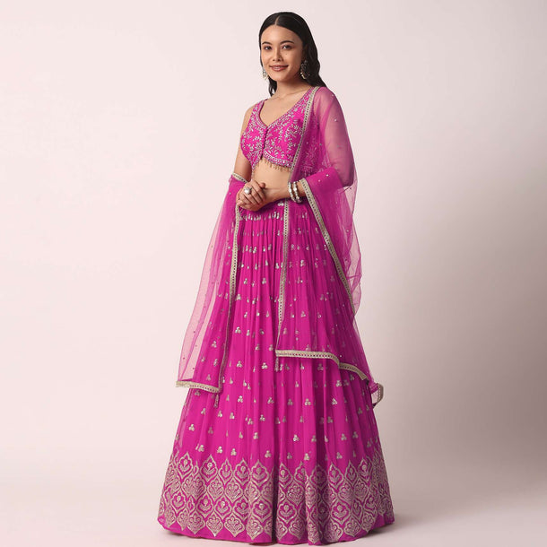 Pink Silk Mirror Work Lehenga Set