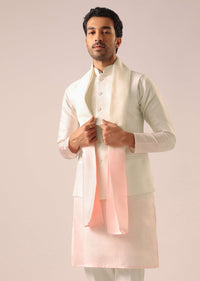 Pink Silk Ombre Kurta And Jacket Set With Dupatta