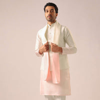 Pink Silk Ombre Kurta And Jacket Set With Dupatta