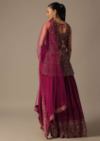 Pink Silk Palazzo Set With Mirror Work