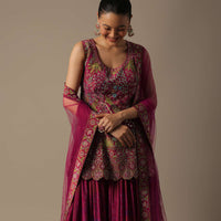 Pink Silk Palazzo Set With Mirror Work