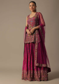 Pink Silk Palazzo Set With Mirror Work