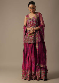 Pink Silk Palazzo Set With Mirror Work