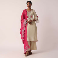 Pink Silk Palazzo Set With Embroidered Kurta