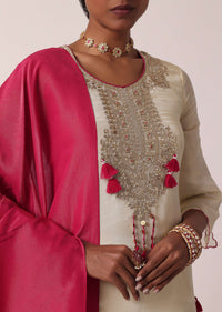 Pink Silk Palazzo Set With Embroidered Kurta