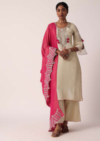 Pink Silk Palazzo Set With Embroidered Kurta