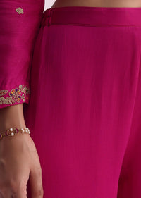 Pink Silk Palazzo Set With Zari Embroidered A-Line Kurta And Dupatta