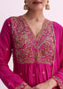 Pink Silk Palazzo Set With Zari Embroidered A-Line Kurta And Dupatta