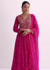 Pink Silk Palazzo Set With Zari Embroidered A-Line Kurta And Dupatta