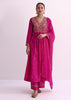 Pink Silk Palazzo Set With Zari Embroidered A-Line Kurta And Dupatta