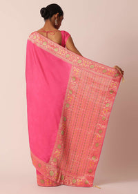 Pink Silk Saree With Meenakari Jaal Work And Unstitched Blouse Piece