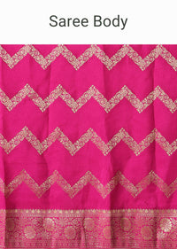 Pink Silk Saree with Zari Zig Zag Detail And Unstitched Blouse Piece