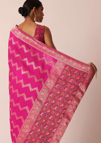 Pink Silk Saree with Zari Zig Zag Detail And Unstitched Blouse Piece