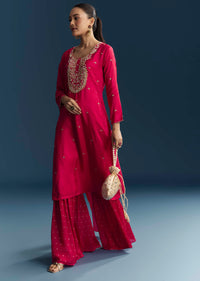 Pink Silk Sharara Suit With Zardosi And Sequins Embroidery