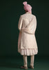 Pink Silk Threadwork Sherwani Set With Anarkali Kurta