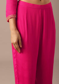 Pink Slim Fit Kurta Set With Sequin Hand Embellishments