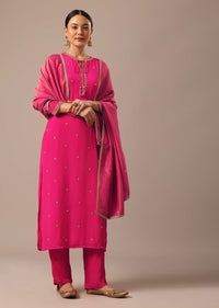 Pink Slim Fit Kurta Set With Sequin Hand Embellishments