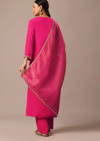 Pink Slim Fit Kurta Set With Sequin Hand Embellishments