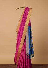 Pink South Album Silk Saree With Zari Checks And Unstitched Blouse Piece