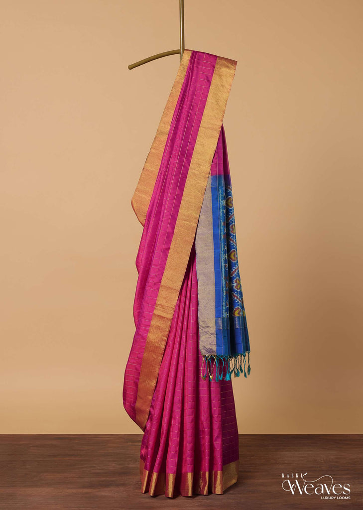 Pink South Album Silk Saree With Zari Checks And Unstitched Blouse Piece